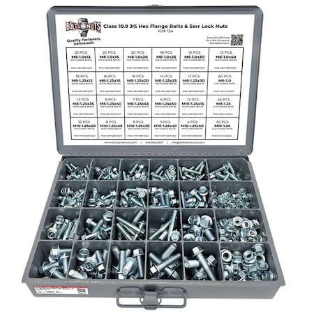 Boltsandnuts.Com Metric Class 10.9 JIS Hex Flange Frame Bolts & Serrated Nuts Assortment M6-M10 402 PCS Assortment Kit #134